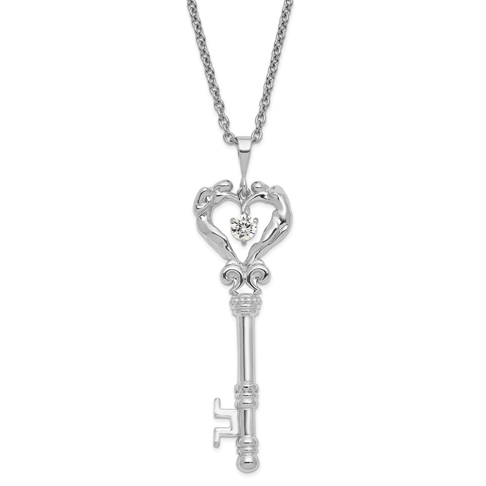 Sterling Silver Ss Key Pendant W/ Traditional Bit Cz