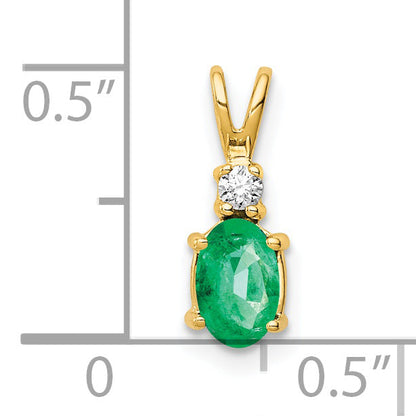 14K Yellow Gold 6X4mm Oval Emerald Vs Diamond Pendant