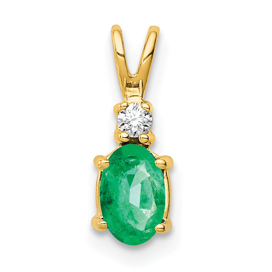 14K Yellow Gold 6X4mm Oval Emerald Vs Diamond Pendant