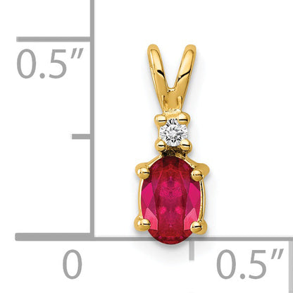 14k Yellow Gold 14k 6x4mm Oval Ruby AA Diamond pendant