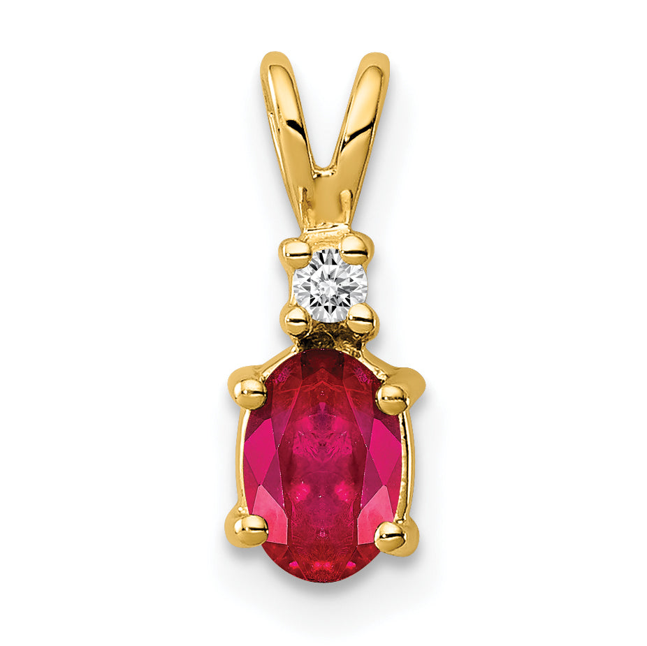 14k Yellow Gold 14k 6x4mm Oval Ruby AA Diamond pendant