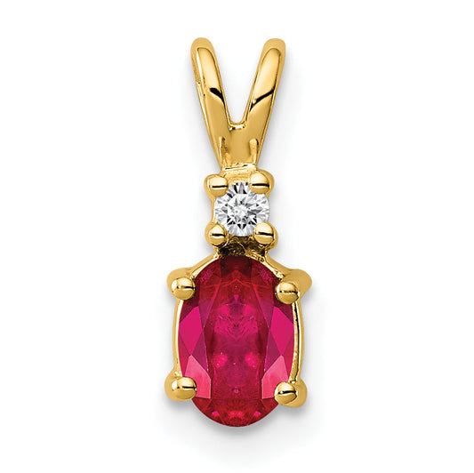 14k Yellow Gold 14k 6x4mm Oval Ruby AA Diamond pendant