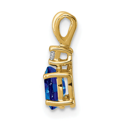 14K Yellow Gold 6X4mm Oval Sapphire Vs Diamond Pendant