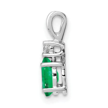 14K White Gold 6X4mm Oval Emerald Vs Diamond Pendant