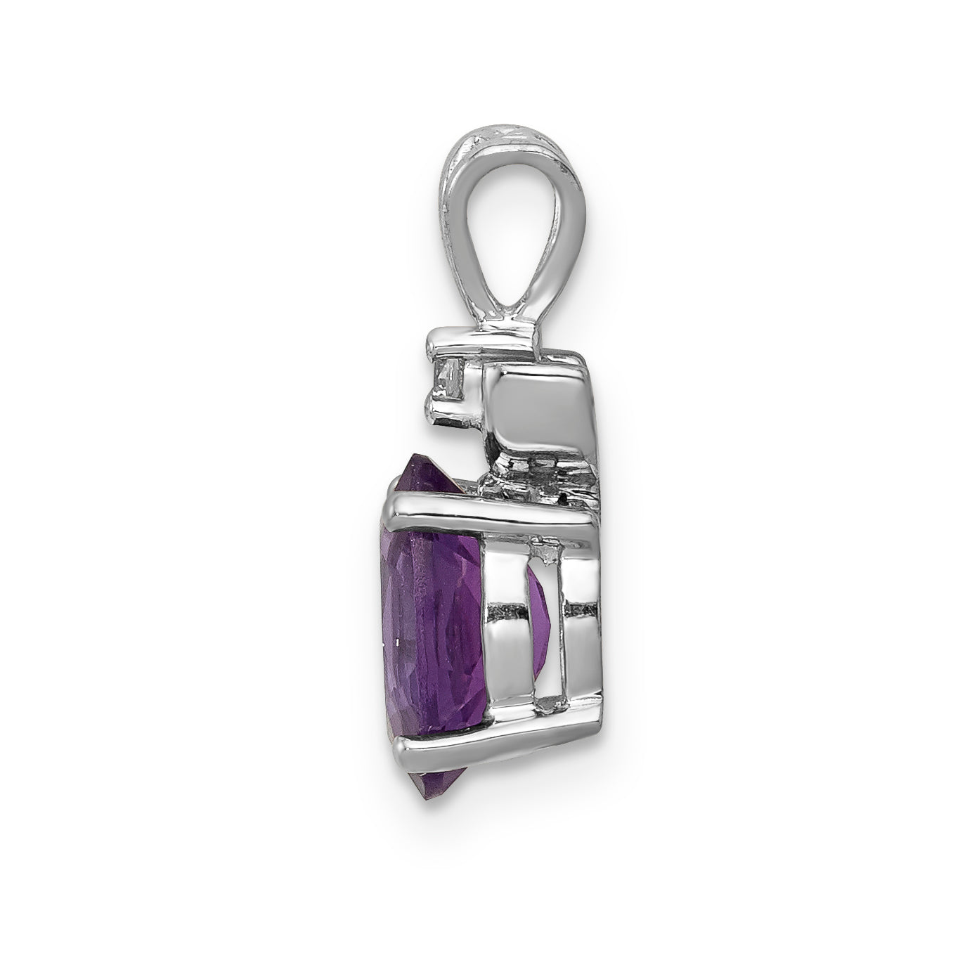 14k White Gold 14k White Gold 8x6mm Oval Amethyst AA Diamond Pendant