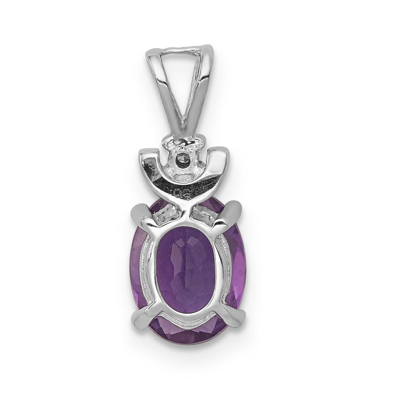 14k White Gold 14k White Gold 8x6mm Oval Amethyst AA Diamond Pendant