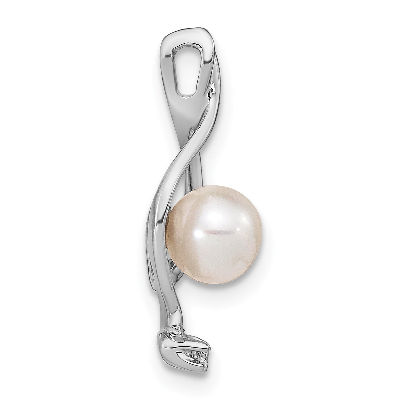 14k White Gold 14k White Gold 5.5mm Round Freshwater Cultured Pearl AA Diamond Pendant