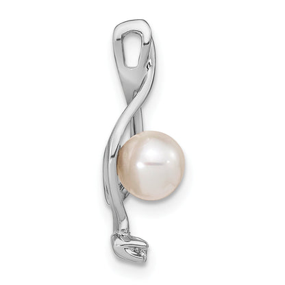 14K White Gold 5.5mm Round Freshwater Cultured Pearl A Diamond Pendant