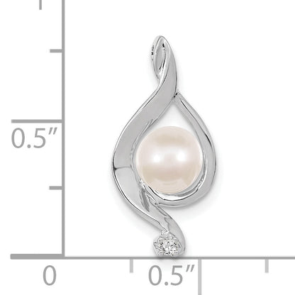 14k White Gold 14k White Gold 5.5mm Round Freshwater Cultured Pearl AA Diamond Pendant
