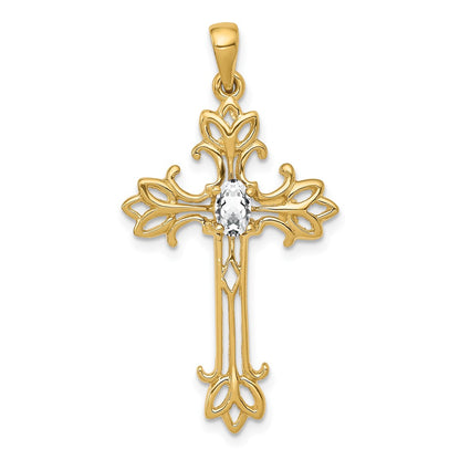 14K Yellow Gold 5X3mm Oval Cubic Zirconia Cross Pendant