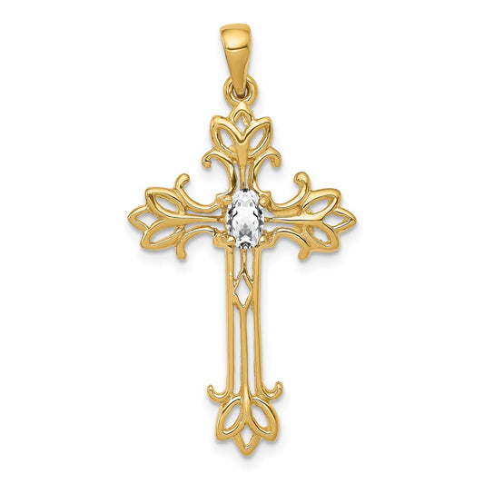 14K Yellow Gold 5X3mm Oval Cubic Zirconia Cross Pendant