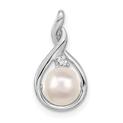 14K White Gold 7mm Whtie Round Fw Cultured Pearl Vs Diamond Pendant
