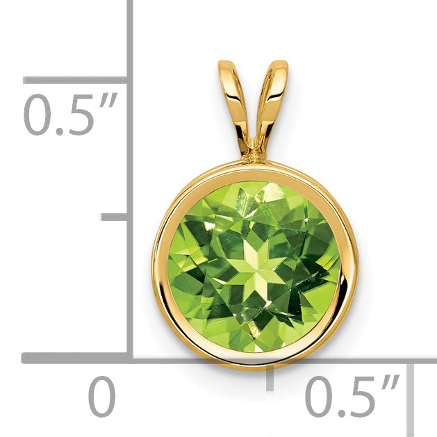 14K Yellow Gold 8mm Peridot Bezel Pendant