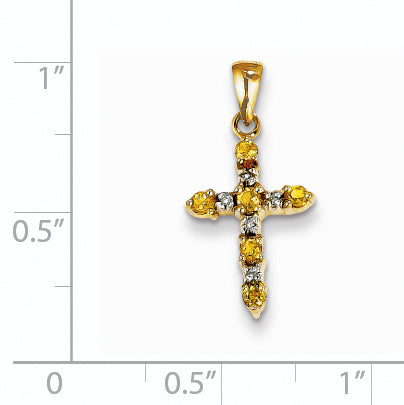 14k Yellow Gold 14k Citrine and Diamond Cross Pendant