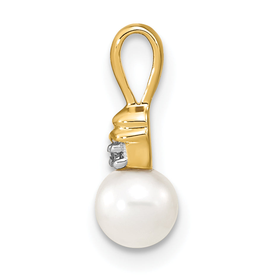 14K Yellow Gold 5 6mm White Round Fw Cultured Pearl And Diamond Pendant