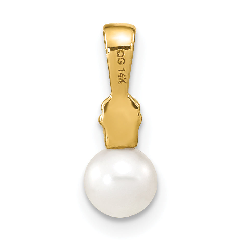 14K Yellow Gold 5 6mm White Round Fw Cultured Pearl And Diamond Pendant