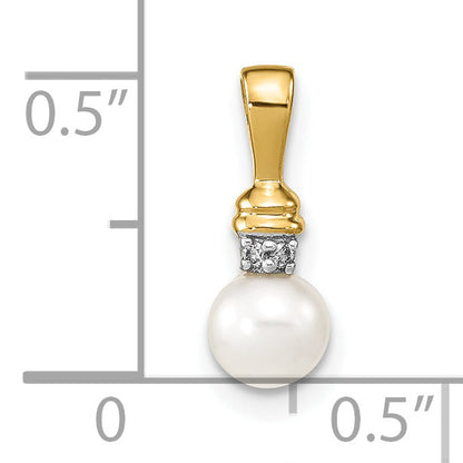 14K Yellow Gold 5 6mm White Round Fw Cultured Pearl And Diamond Pendant