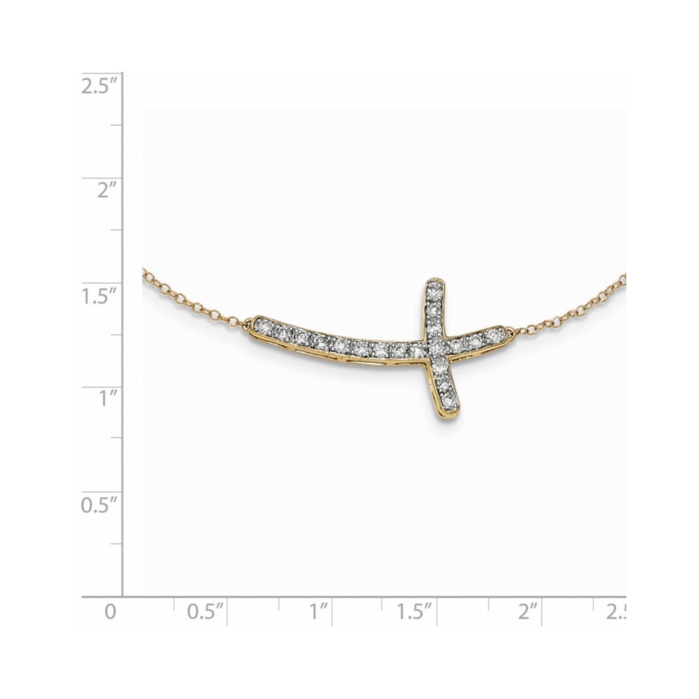 14K Yellow Gold Real Diamond Sideways Cross 18in Necklace