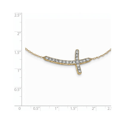 14K Yellow Gold Real Diamond Sideways Cross 18in Necklace