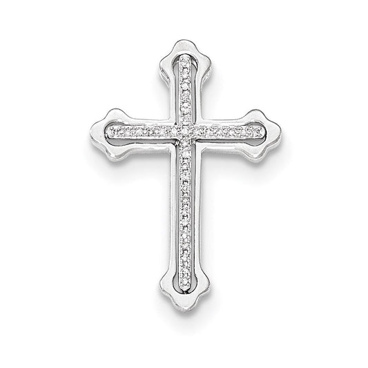 14k White Gold Polished Real Diamond Cross Chain Slide Pendant