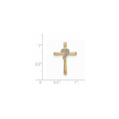 14K Yellow Gold Real Diamond Heart Cross Chain Slide