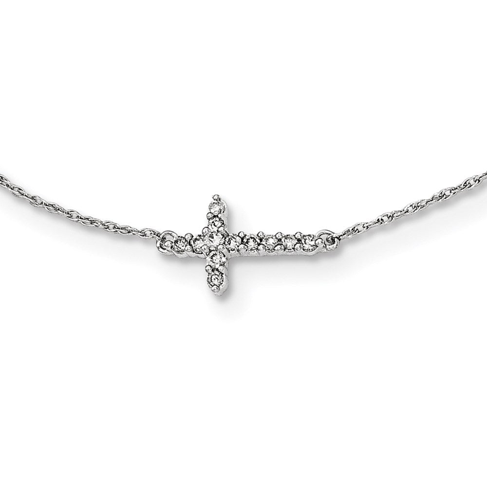 14K White Gold Real Diamond Cross 18in Necklace
