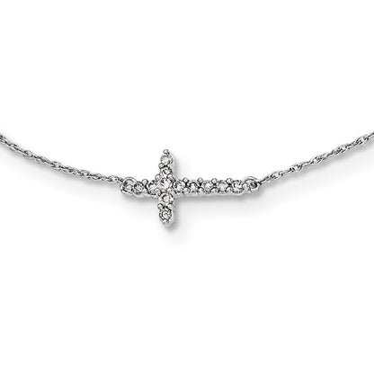 14K White Gold Real Diamond Cross 18in Necklace