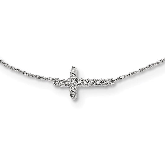 14K White Gold Real Diamond Cross 18in Necklace