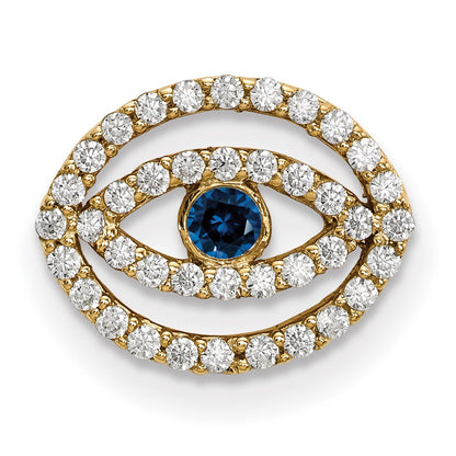 14ky Small Diamond and Sapphire Halo Evil Eye Pendant