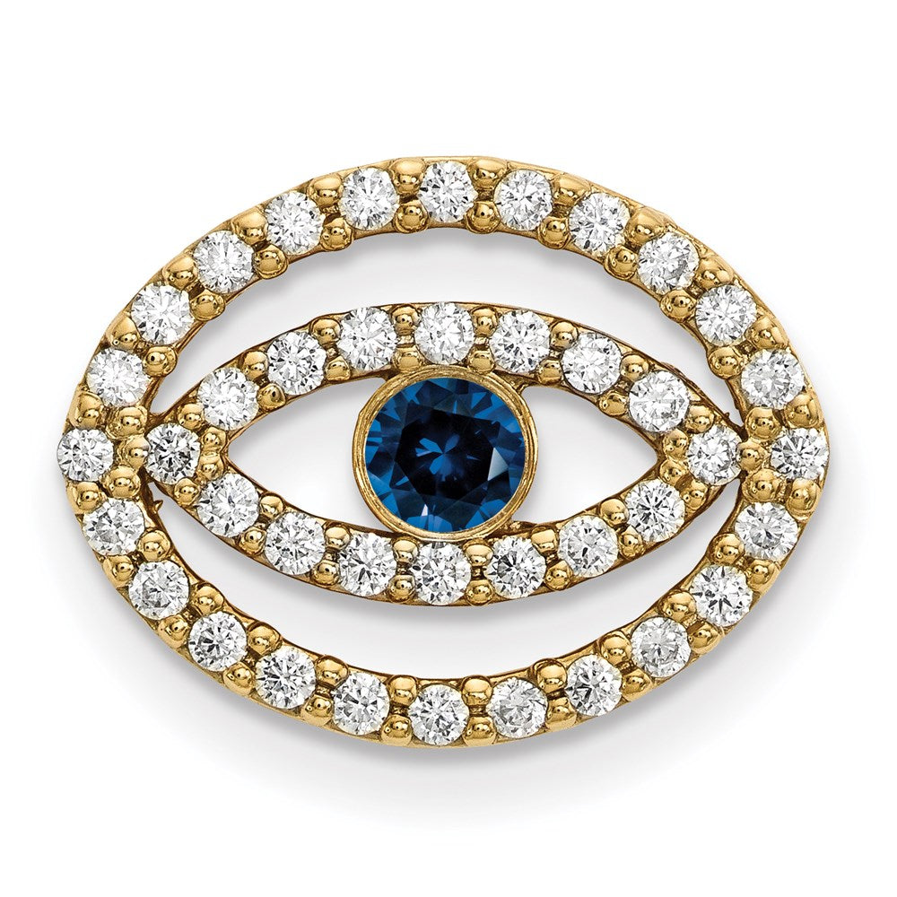 14ky Medium Diamond and Sapphire Halo Evil Eye Pendant