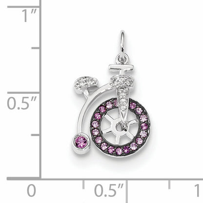 14k White Gold 14k White Gold Diamond and Pink Sapphire Bicycle Pendant