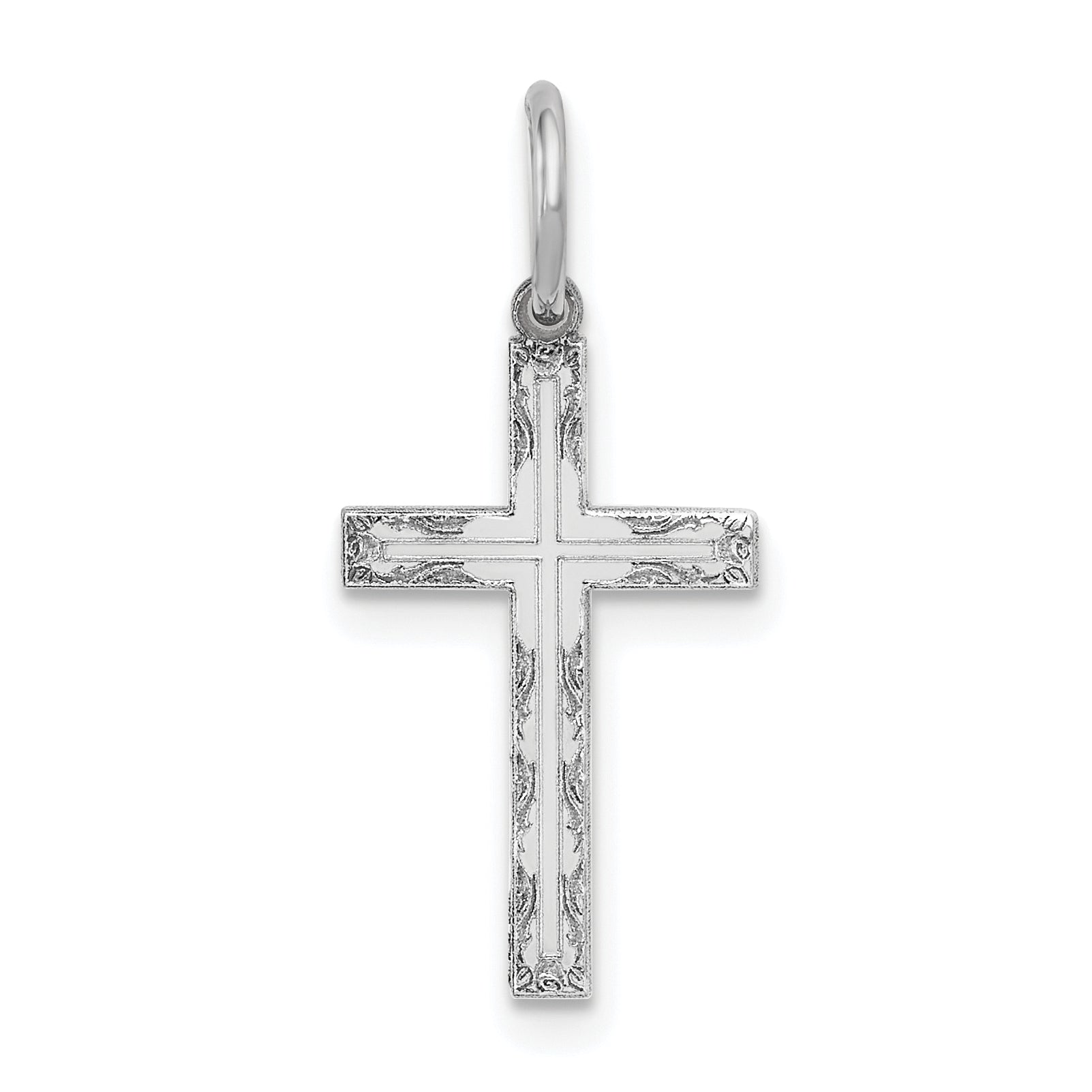 14k White Gold 14K White Gold Laser Designed Cross Charm