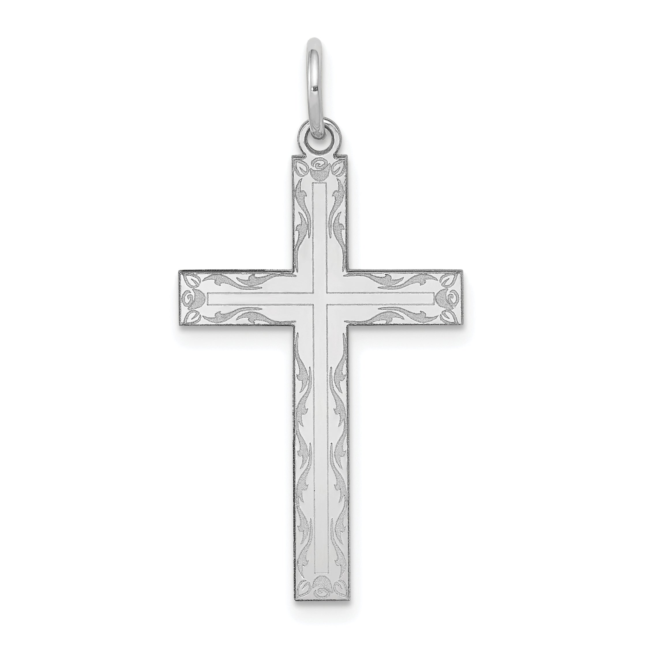 14k White Gold 14K White Gold Laser Designed Cross Pendant