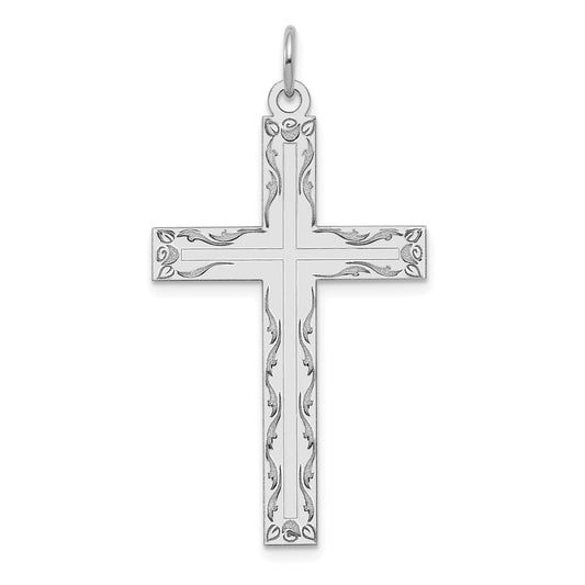 14k White Gold 14K White Gold Laser Designed Cross Pendant