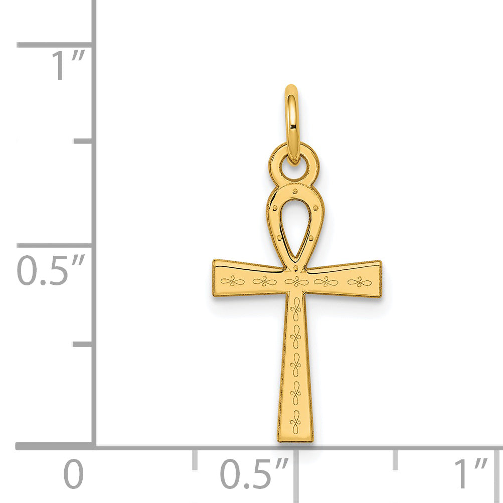 14k Yellow Gold 14K Laser Designed Ankh Cross Charm