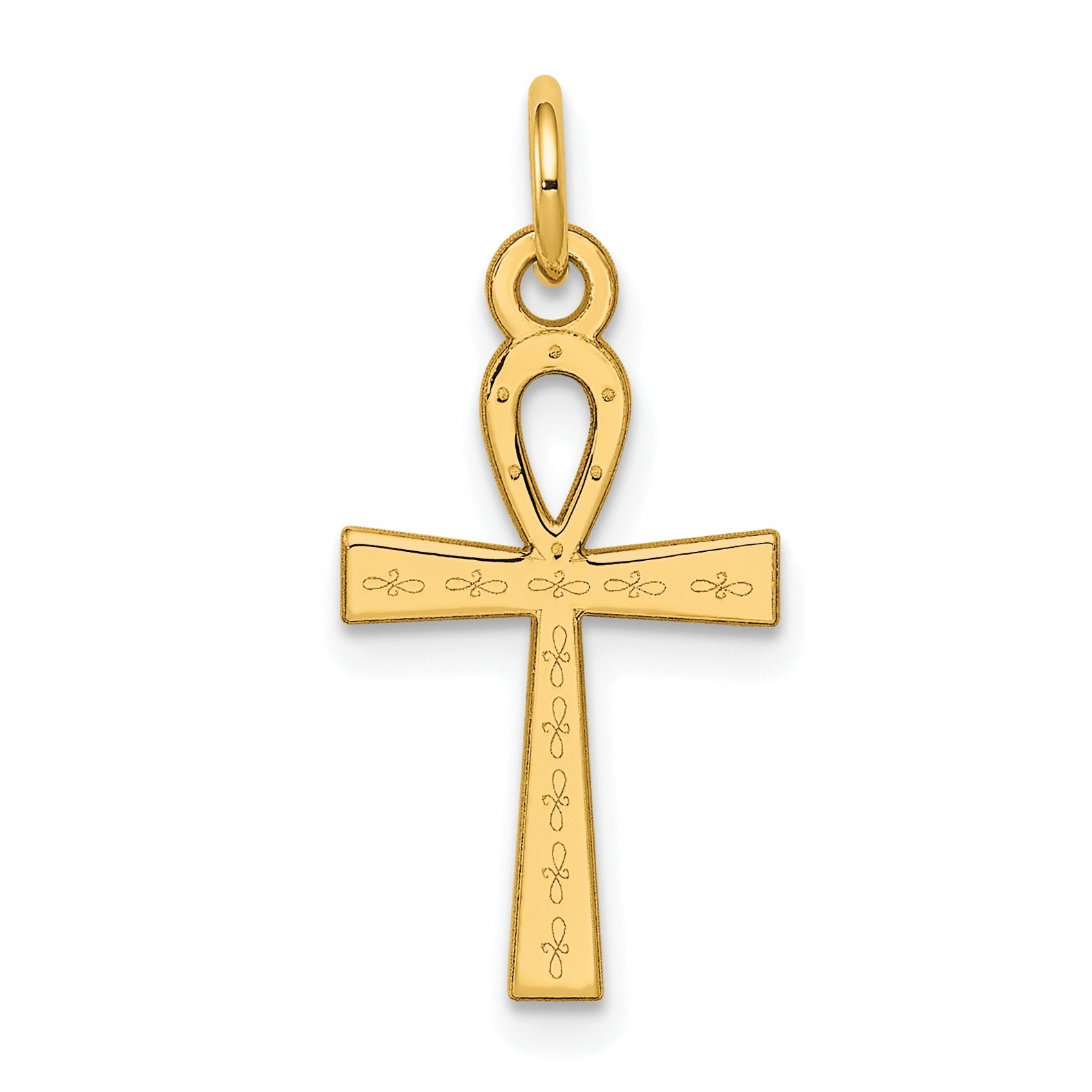 14k Yellow Gold 14K Laser Designed Ankh Cross Charm