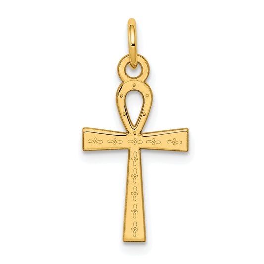 14k Yellow Gold 14K Laser Designed Ankh Cross Charm