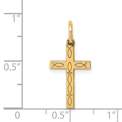 14k Yellow Gold 14K Laser Cut Ichthus Cross Charm