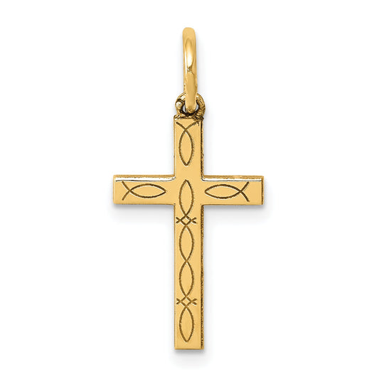14k Yellow Gold 14K Laser Cut Ichthus Cross Charm
