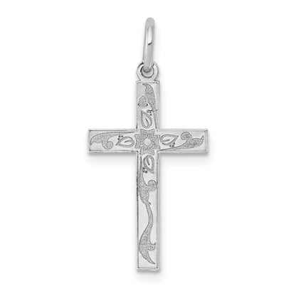 14k White Gold 14K White Gold Laser Designed Cross Charm