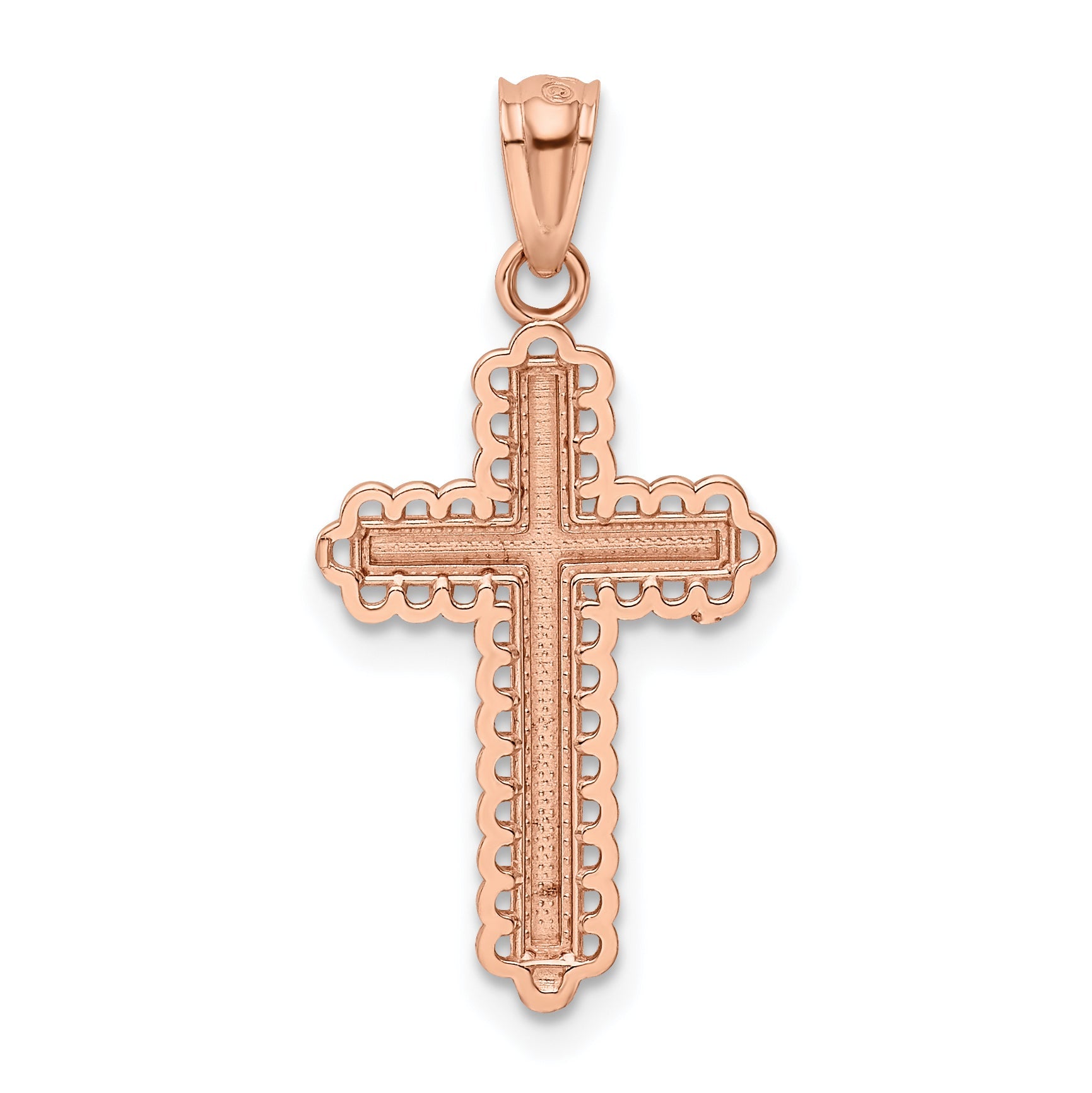 14k Rose Gold 14k Rose Gold Rhodium Diamond Cut Cross Pendant