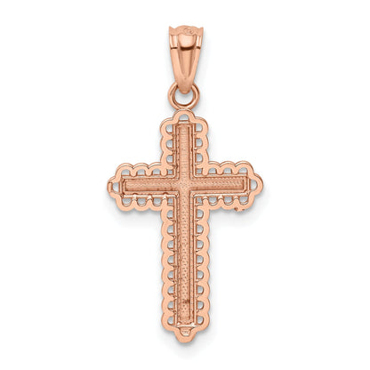 14k Rose Gold 14k Rose Gold Rhodium Diamond Cut Cross Pendant