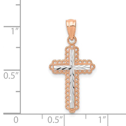 14k Rose Gold 14k Rose Gold Rhodium Diamond Cut Cross Pendant