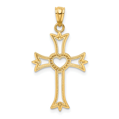 14k Yellow & Rhodium 14K w/Rhodium Diamond Cut Cross With Heart Pendant