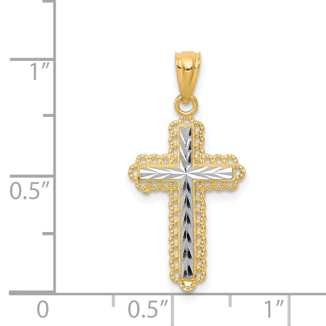14k Yellow & Rhodium 14K w/Rhodium Diamond Cut Cross Pendant