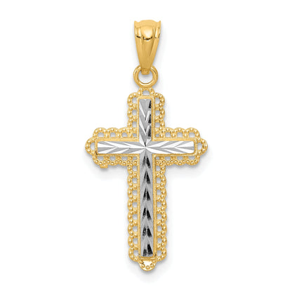 14k Yellow & Rhodium 14K w/Rhodium Diamond Cut Cross Pendant