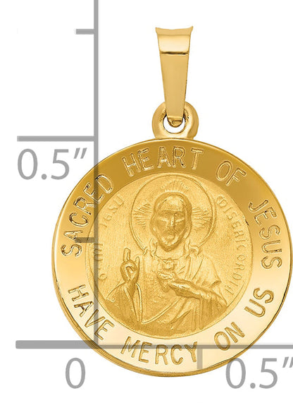 14k Yellow Gold 14k Polished and Satin Sacred Heart of Jesus Medal Hollow Pendant
