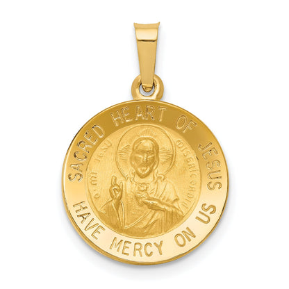 14k Yellow Gold 14k Polished and Satin Sacred Heart of Jesus Medal Hollow Pendant