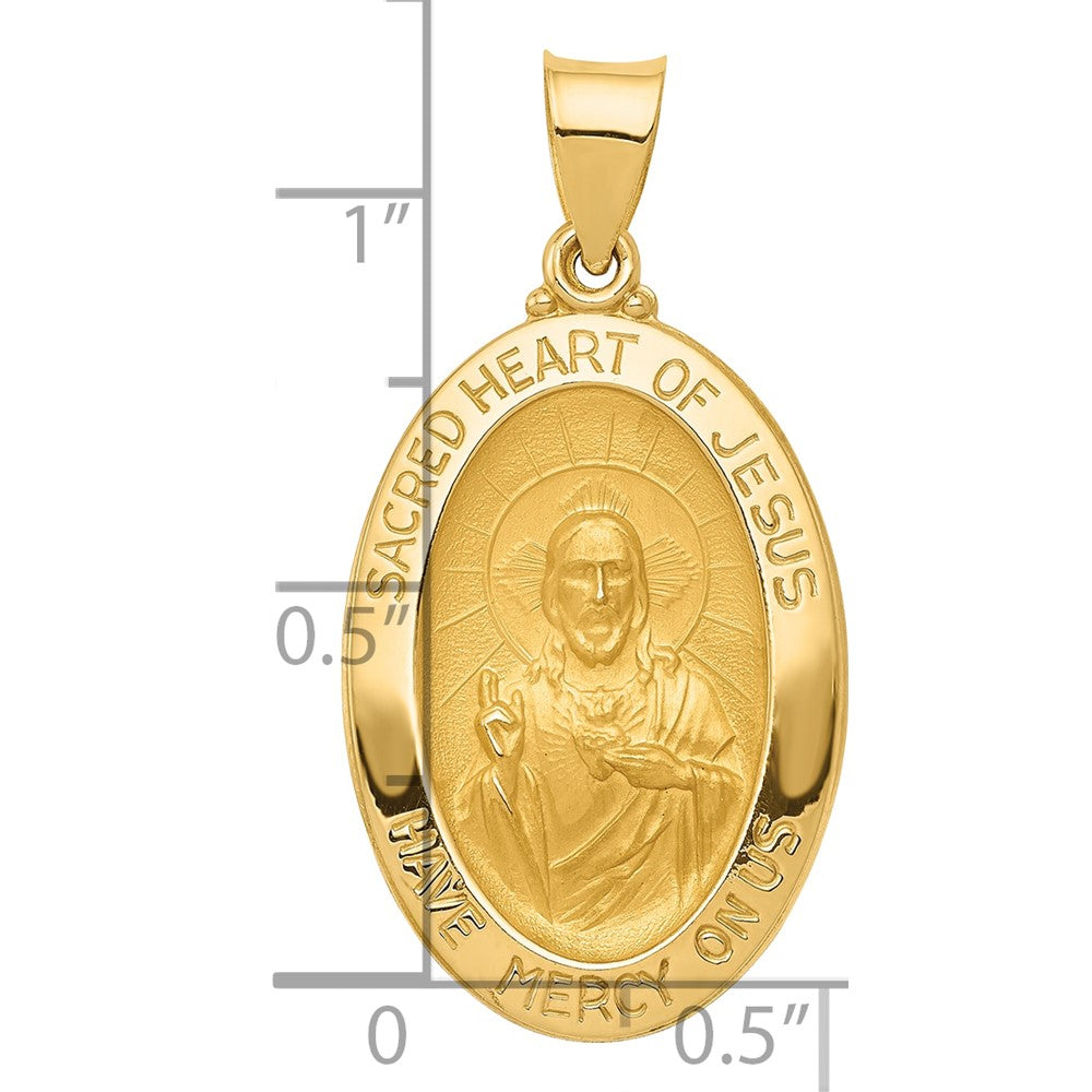 14k Yellow Gold 14k Polished and Satin Sacred Heart of Jesus Medal Hollow Pendant