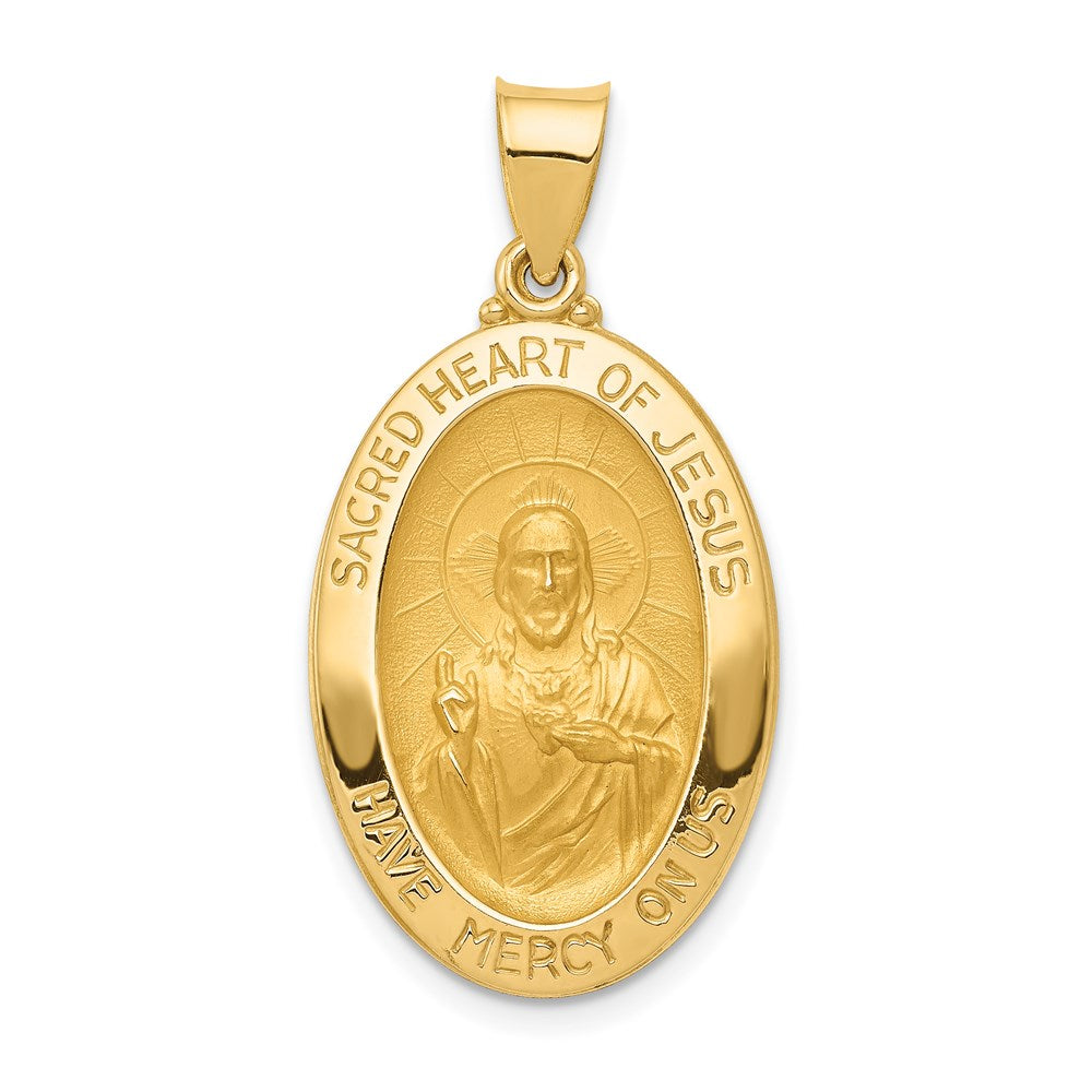 14k Yellow Gold 14k Polished and Satin Sacred Heart of Jesus Medal Hollow Pendant